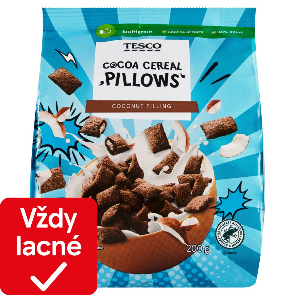 Tesco Kakaové obilninové vankúšiky s kokosovou náplňou 200 g
