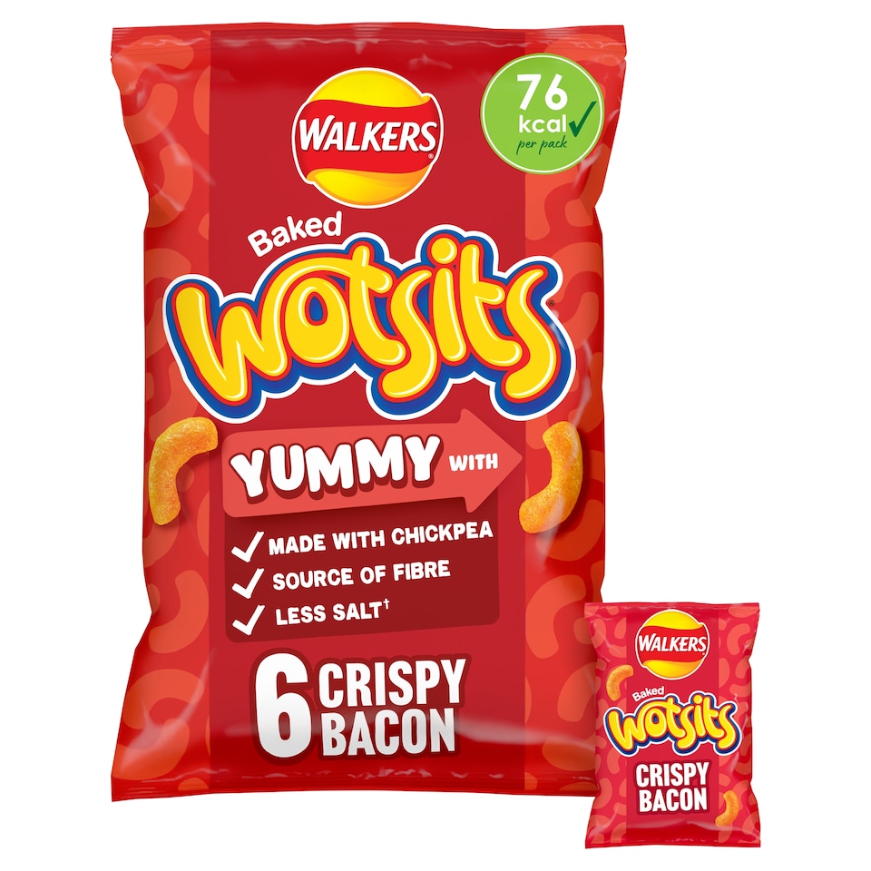 image 1 of Walkers Wotsits Crispy Bacon Multipack Crisps 6 x 16g