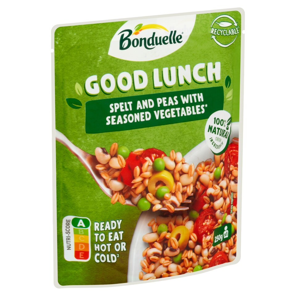 Bonduelle Good Lunch tönkölybúza, zöldborsó, bab, paradicsom, paprika és olajbogyó keveréke 250 g  1. kép