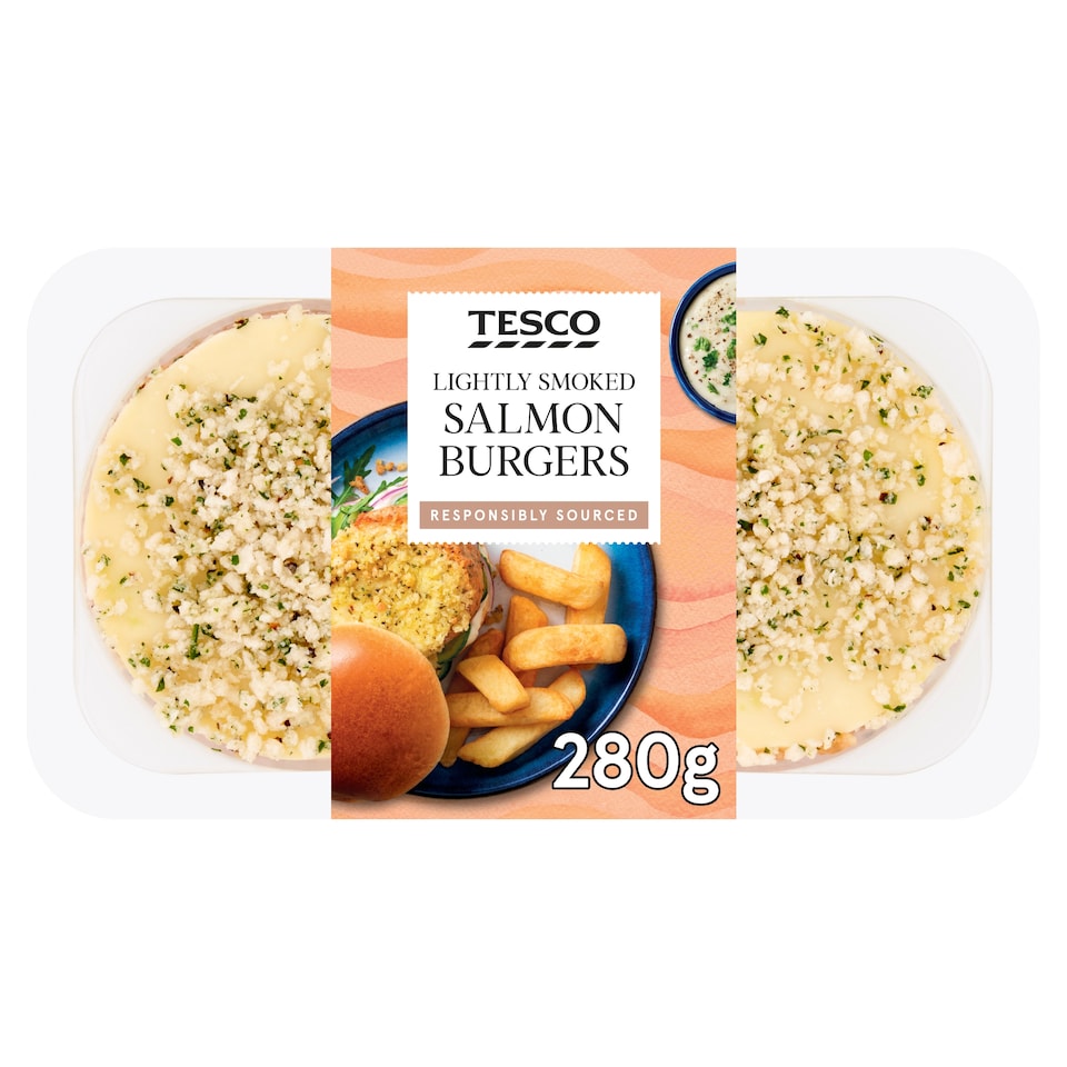 Tesco 2 Lightly Smoked Salmon Burgers 280G