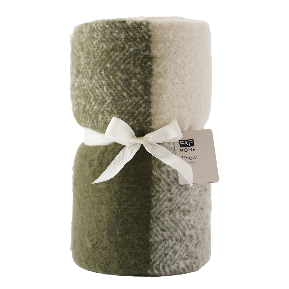 F&F Home Green Check Faux Mohair Throw 