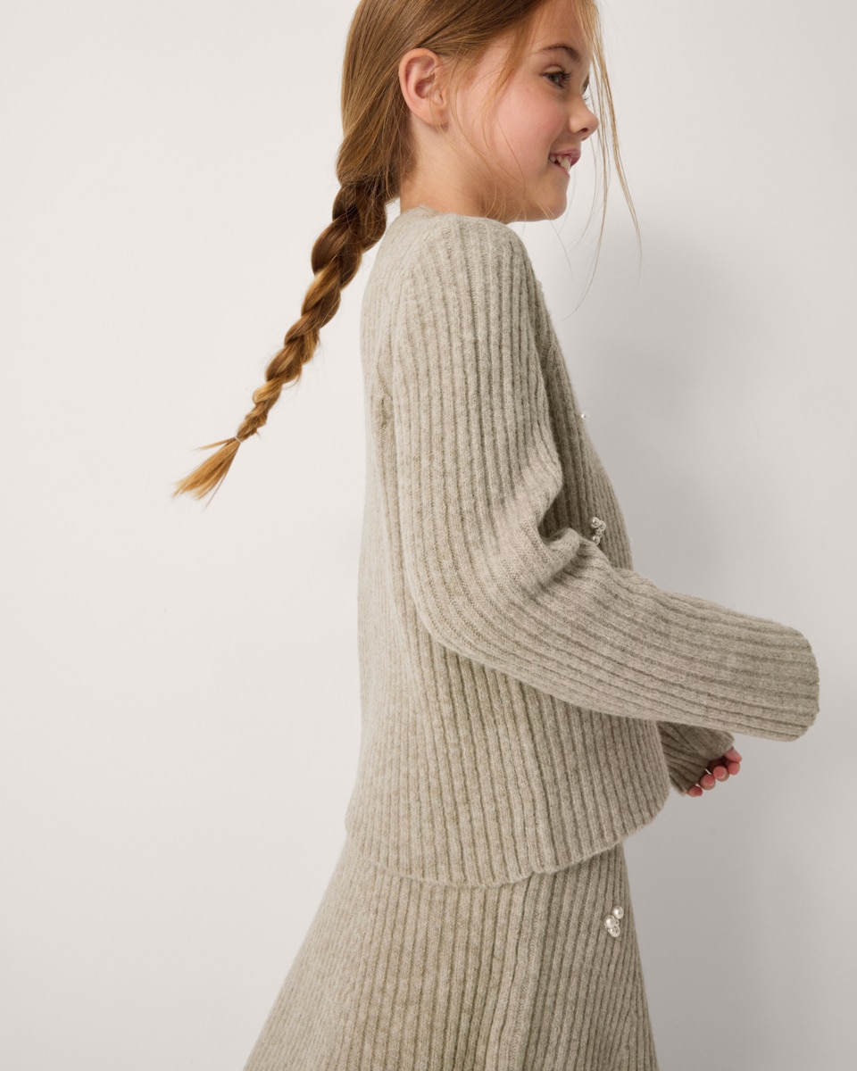 image 1 of F&F Girls Embellished Jumper and Skirt Set in Neutral