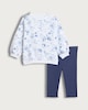 image 1 of F&F Baby 2-Piece Cotton Rich Floral Sweatshirt and Legging Set in Blue