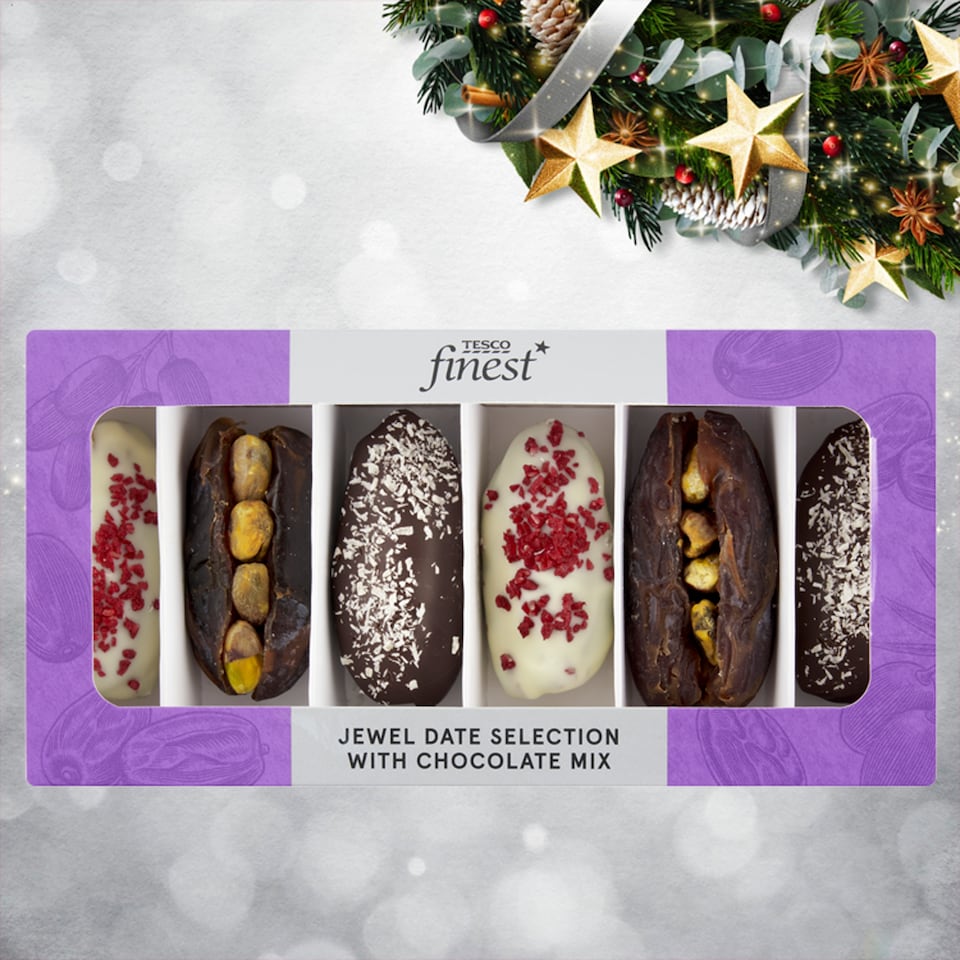 image 1 of Tesco Finest Jewel Date Selection with Chocolate Mix 150 g
