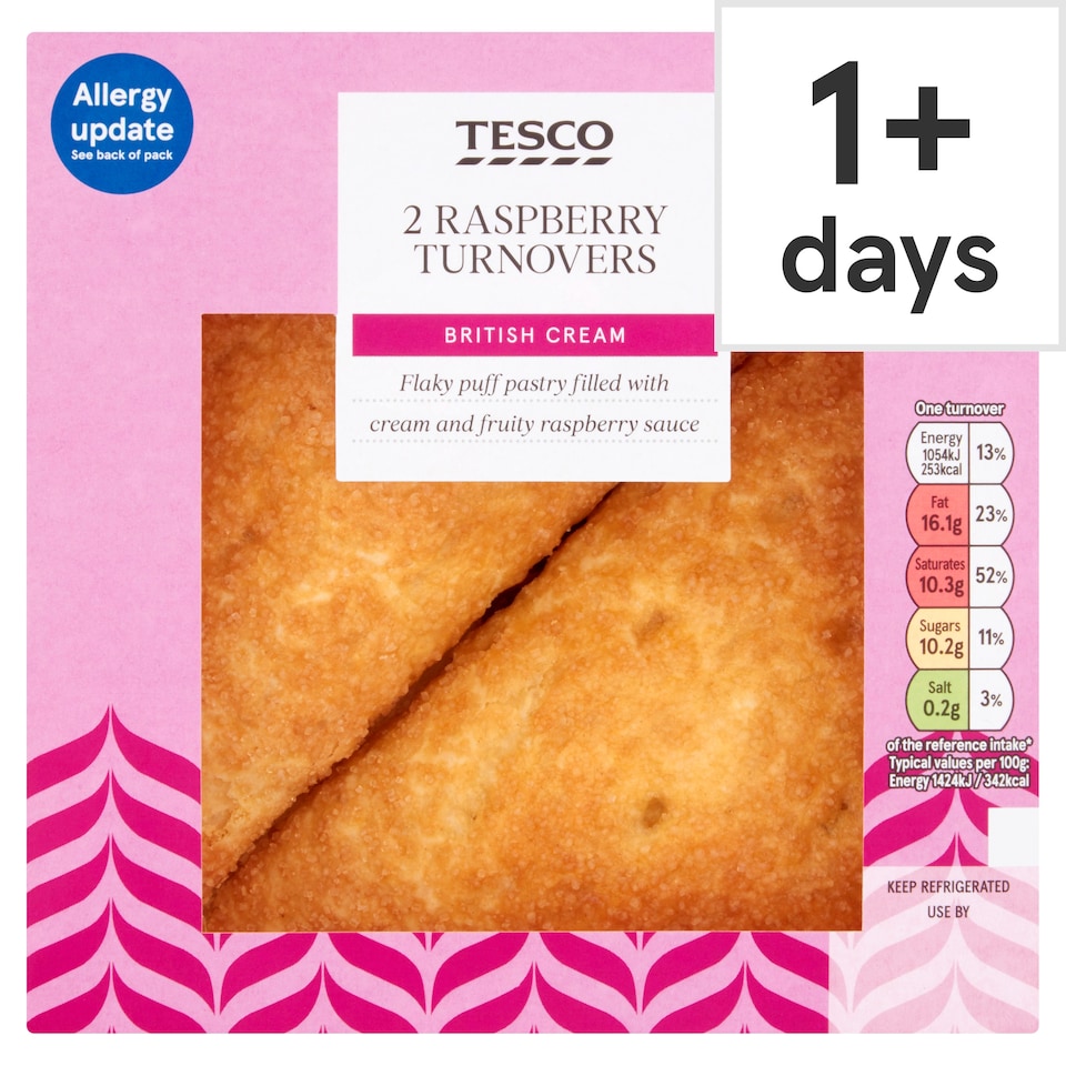 Tesco Fresh Cream Raspberry Turnover 2 Pack, 148 G