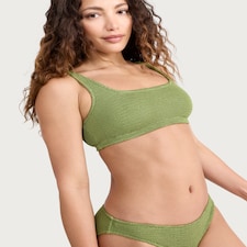 F&F Crinkle Textured Scoop Neck Bikini Top in Green