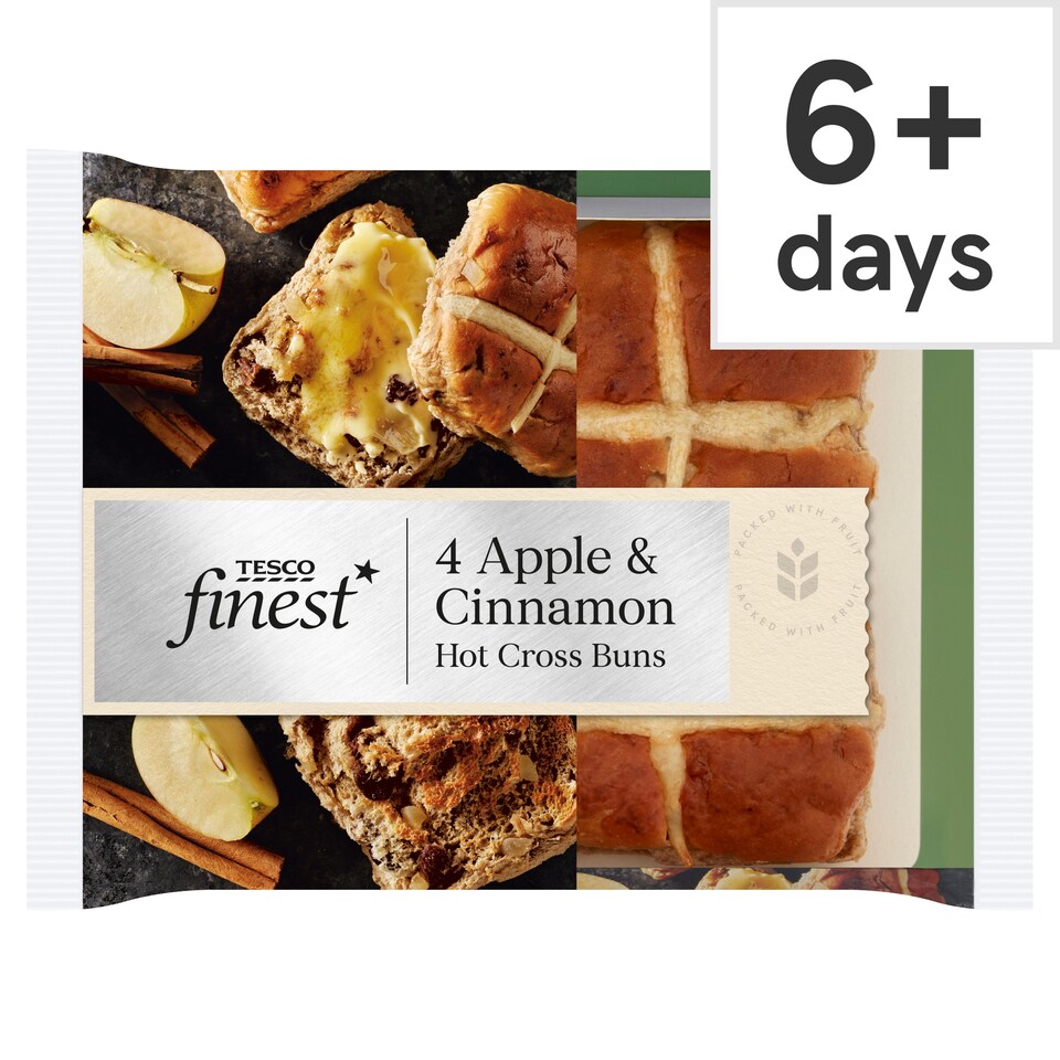 Tesco Finest Apple & Cinnamon Hot Cross Buns 4 Pack