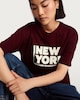 image 1 of F&F Boyfriend Fit New York Slogan T-Shirt in Burgundy