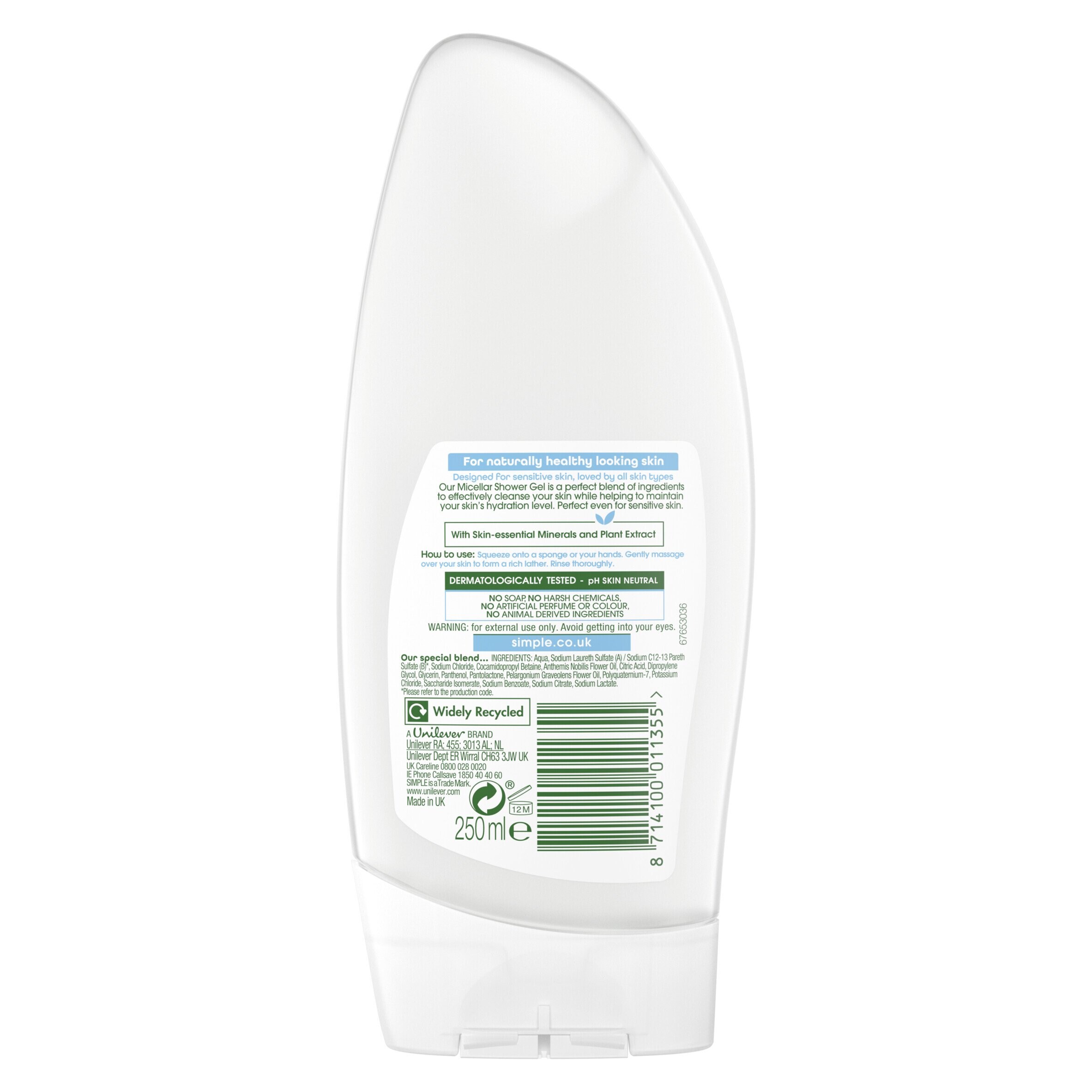 simple micellar water shower gel