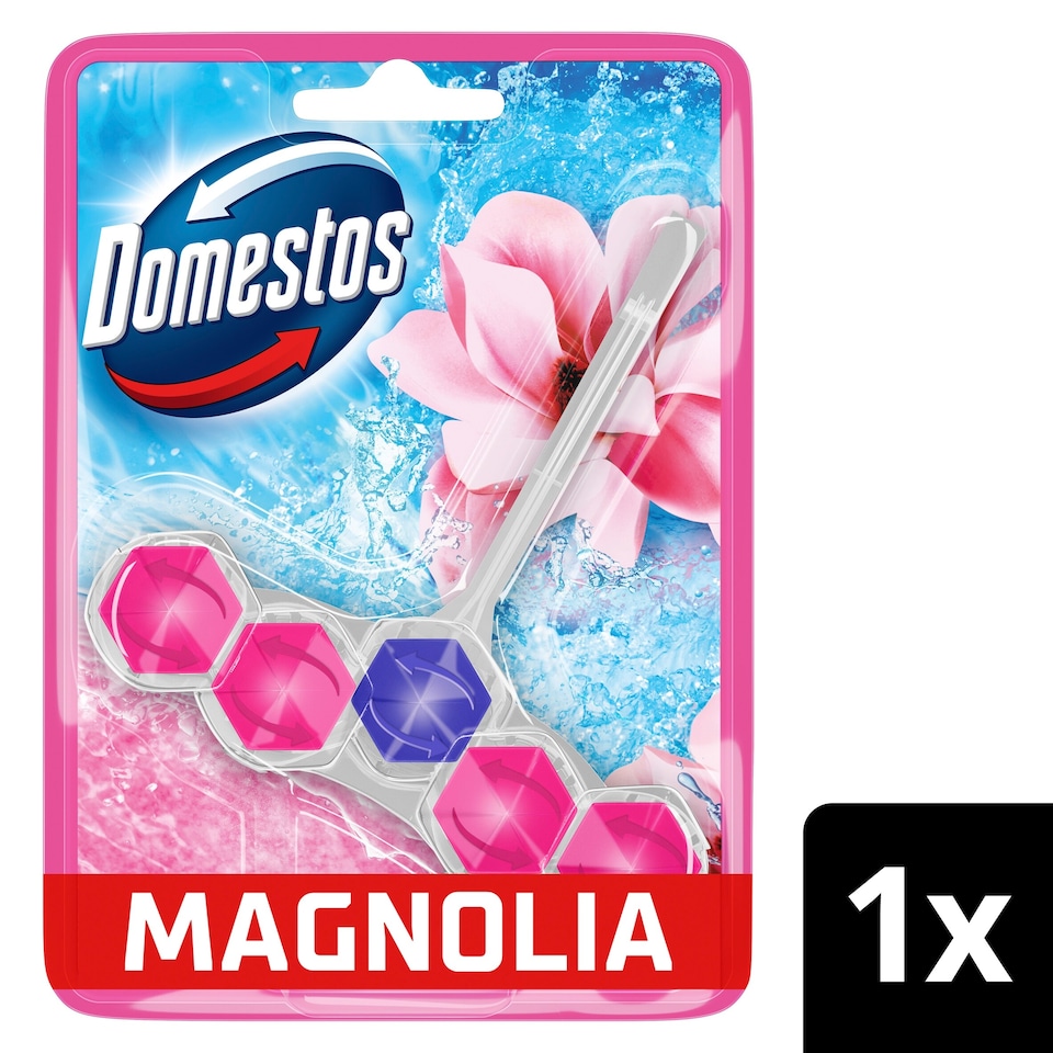 image 1 of Domestos Power 5 Toilet Rim Block Freshener Pink Magnolia 50g