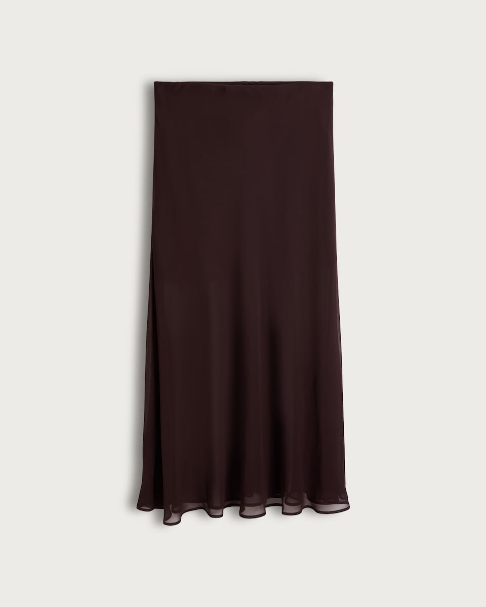 image 1 of F&F Semi Sheer Chiffon Midi Skirt in Brown
