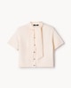 image 4 of F&F Short Sleeved Tie Neck Knitted Top in Neutral