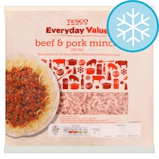 TESCO EDAY VALUE BEEF & PORK MINCE 750G