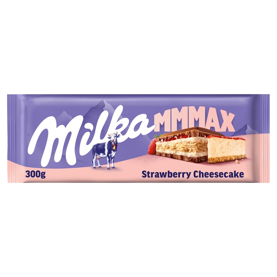 Obrázek 1 pro produkt Milka čokoláda Mmmax Strawberry Cheesecake mléčná, příchuť jahodový cheesecake 300g