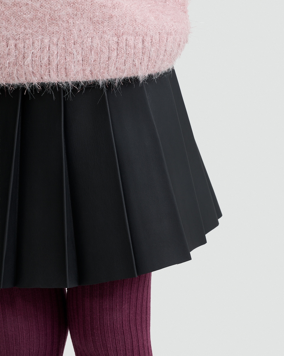 image 1 of F&F Girls Faux Leather Pleated Skirt in Multi Black