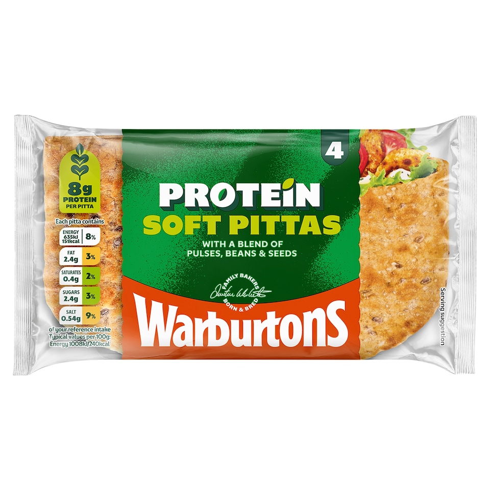 Warburtons Protein Soft Pittas 4 Pack