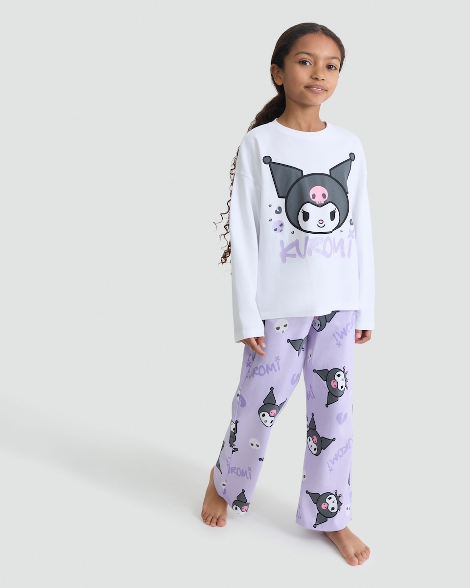 image 1 of Kuromi Print Top and Trousers Pyjamas in Purple