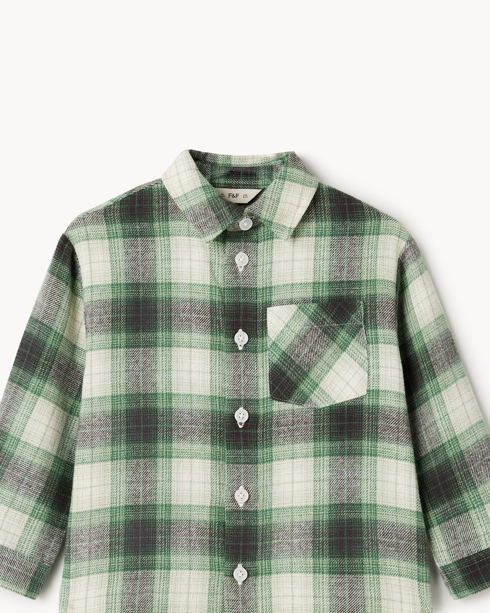 image 1 of F&F Boys 2-Piece Pure Cotton Checked Shirt and T-Shirt Set in Green
