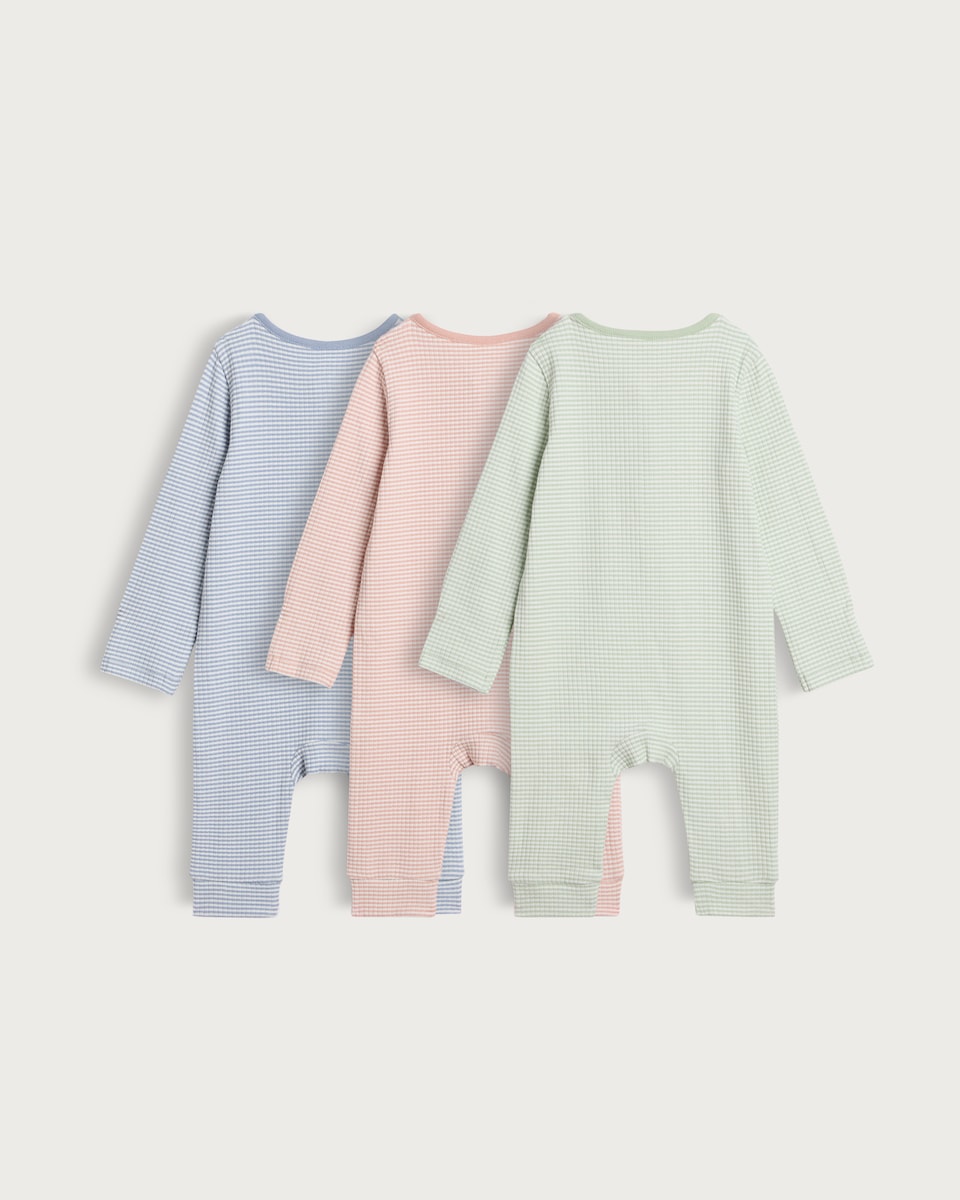 image 1 of F&F Baby 3-Pack Cotton Rich Striped Sleepsuits in Multi