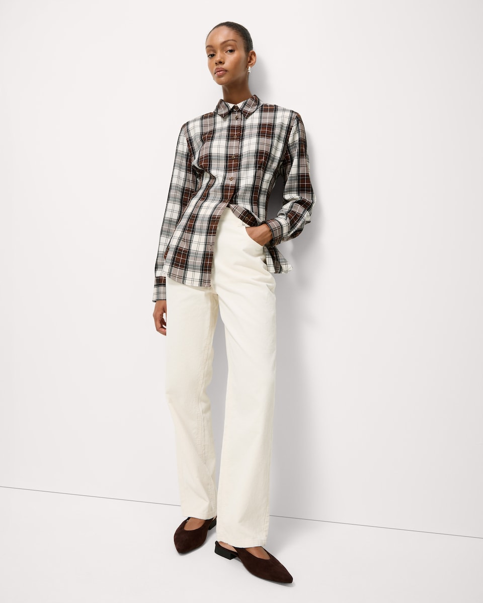image 1 of F&F Pure Cotton Corduroy Straight Leg Trousers in Cream