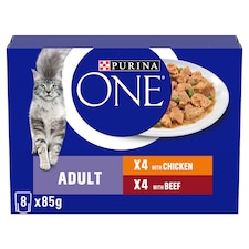 PURINA ONE Mini Fillets Chicken and Beef Wet Cat Food 8x85g