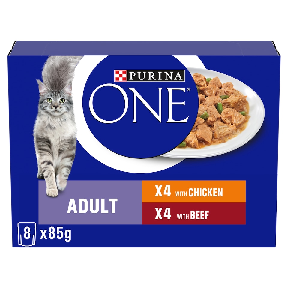 image 1 of PURINA ONE Mini Fillets Chicken and Beef Wet Cat Food 8x85g