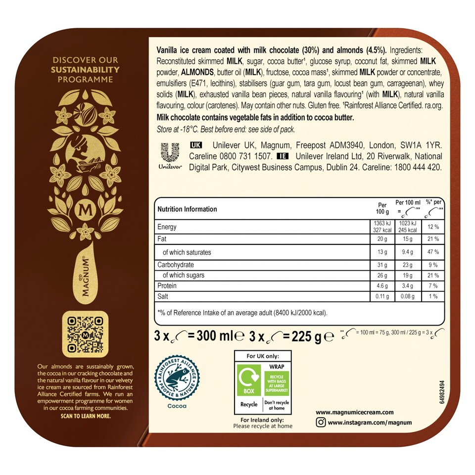 image 1 of Magnum Almond Ice Cream Sticks 3x100ml