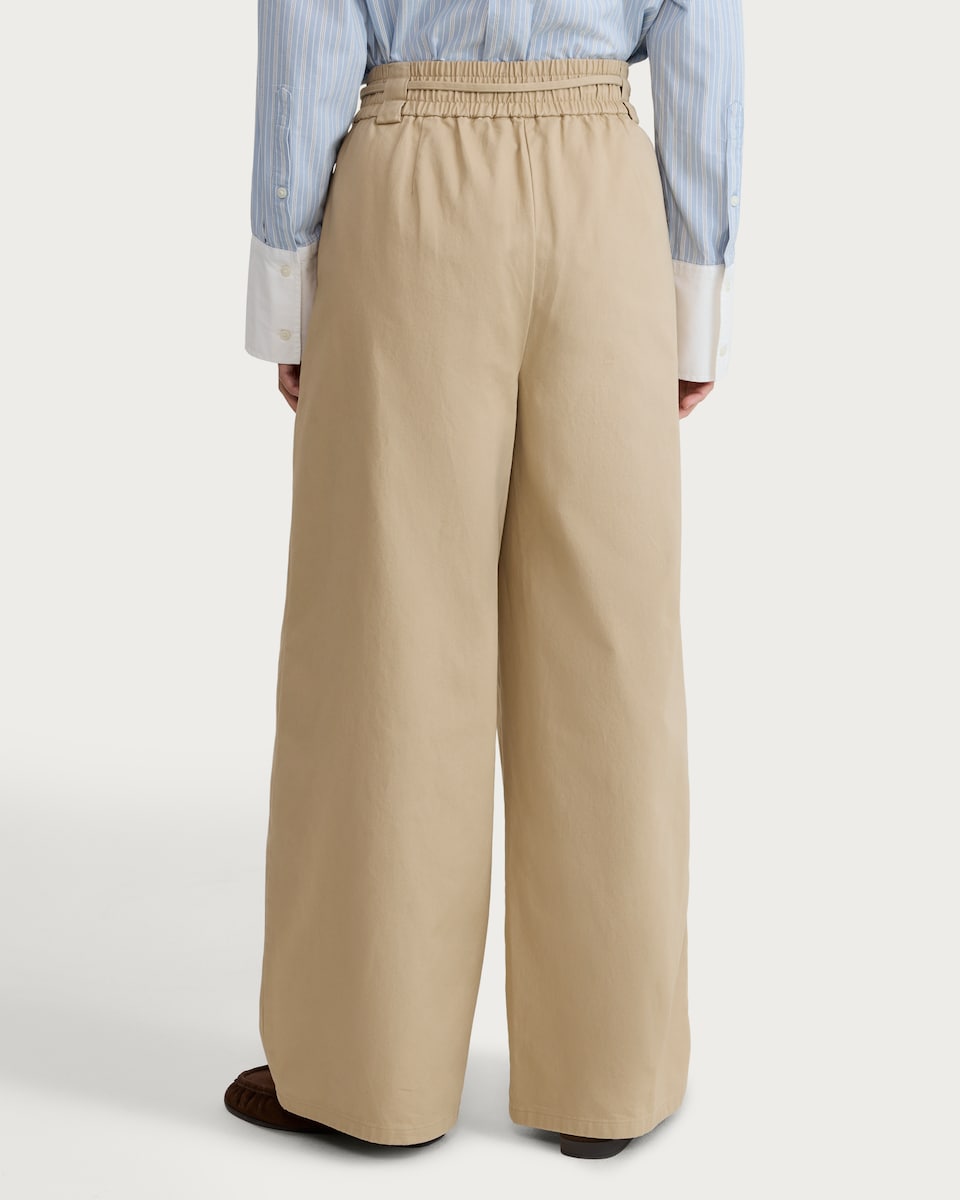 image 1 of F&F Pure Cotton Wide Leg Drawstring Trousers in Brown