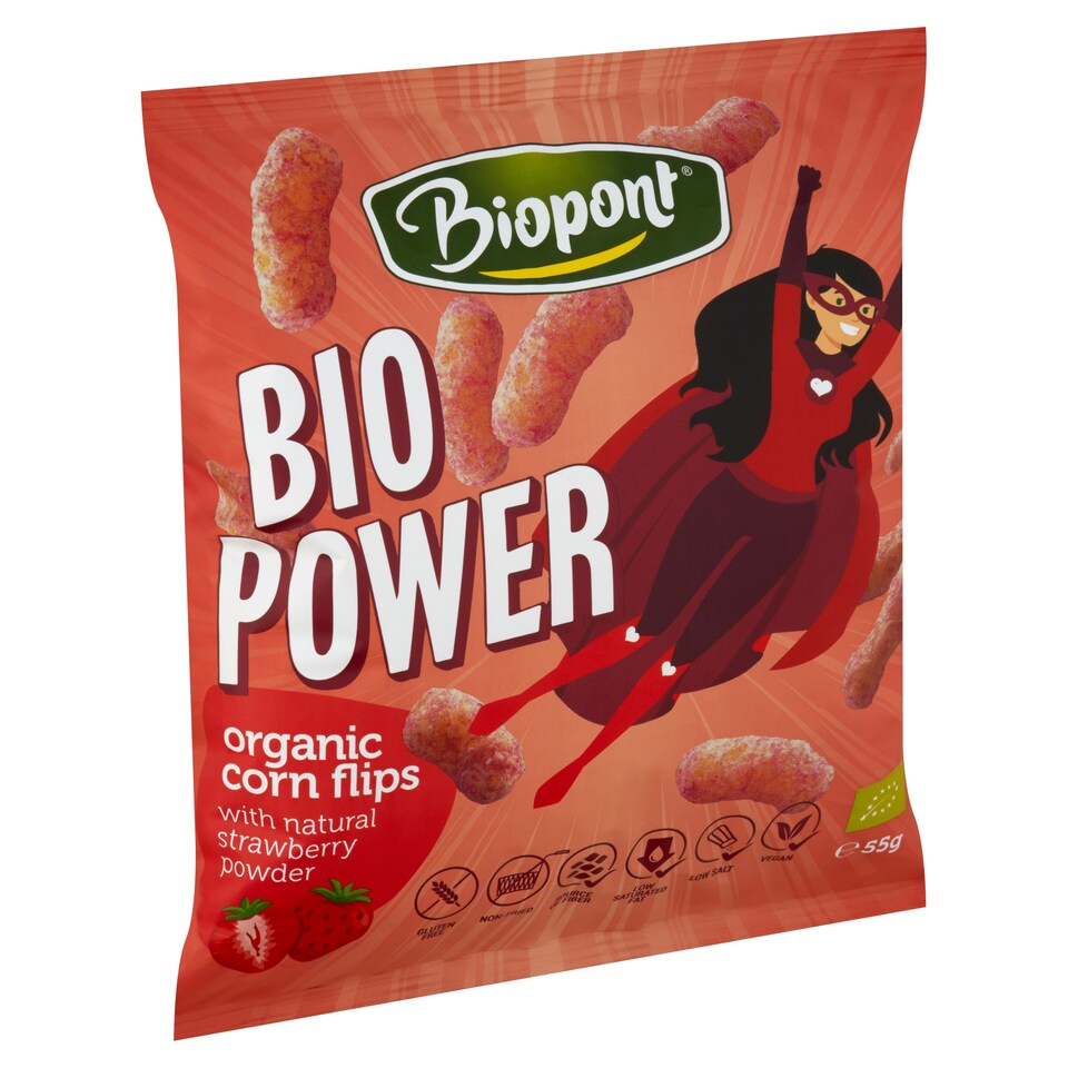 Biopont Bio Power Bio gluténmentes kukorica snack valódi eperporral 55 g 1. kép