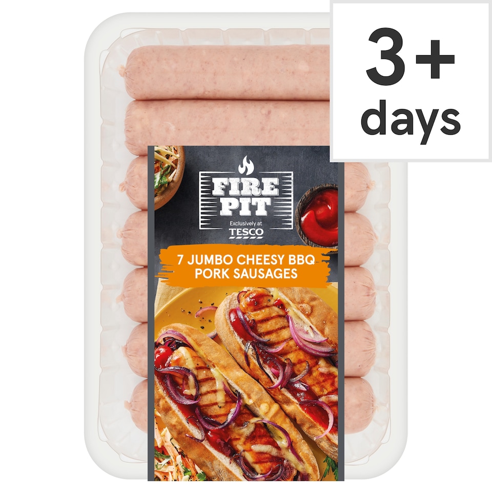 Tesco Fire Pit 7 Cheesy BBQ Pork Sausages 595g