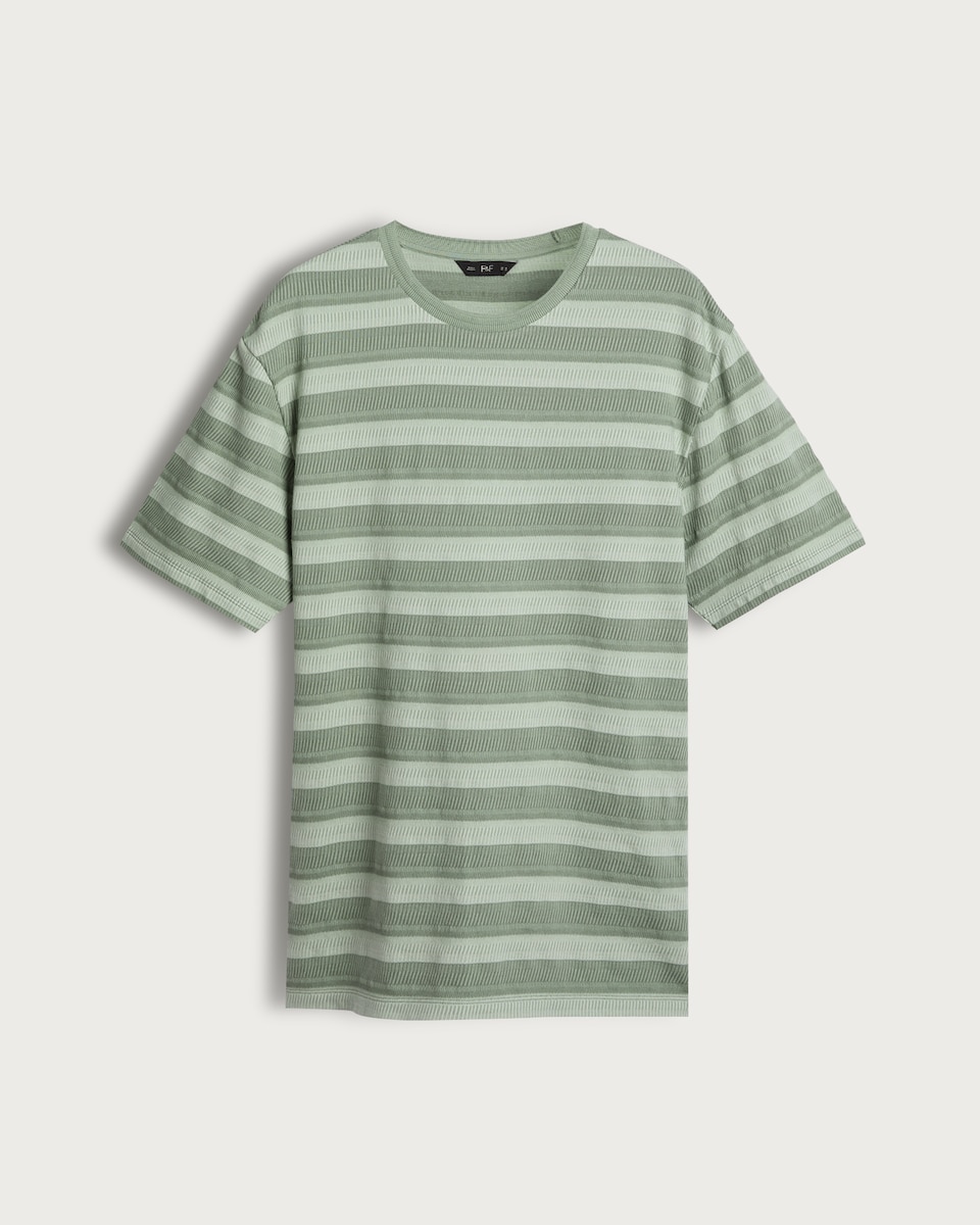 image 1 of F&F Pure Cotton Stripe Ribbed T-Shirt in Green