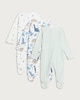 image 2 of F&F Baby 3-Pack Pure Cotton Dinosaur Print Sleepsuits in Blue