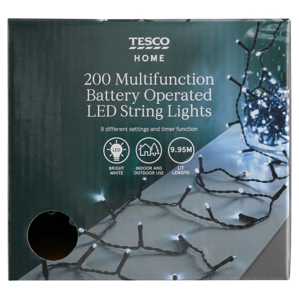 Tesco Home Battery Bright White Timer Lights 200 LED