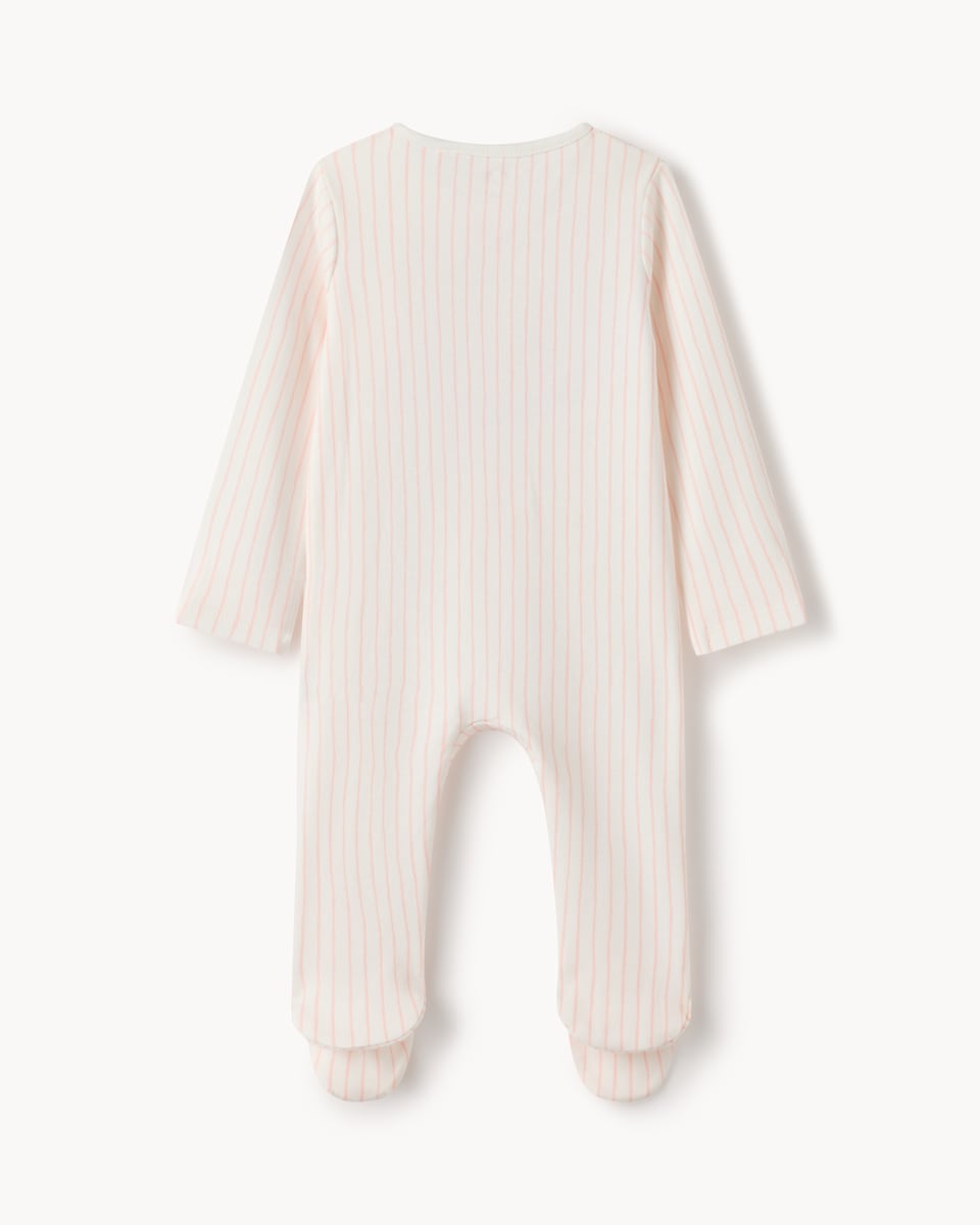 image 1 of F&F Baby Pure Cotton Striped I Love My Mummy Sleepsuit in White