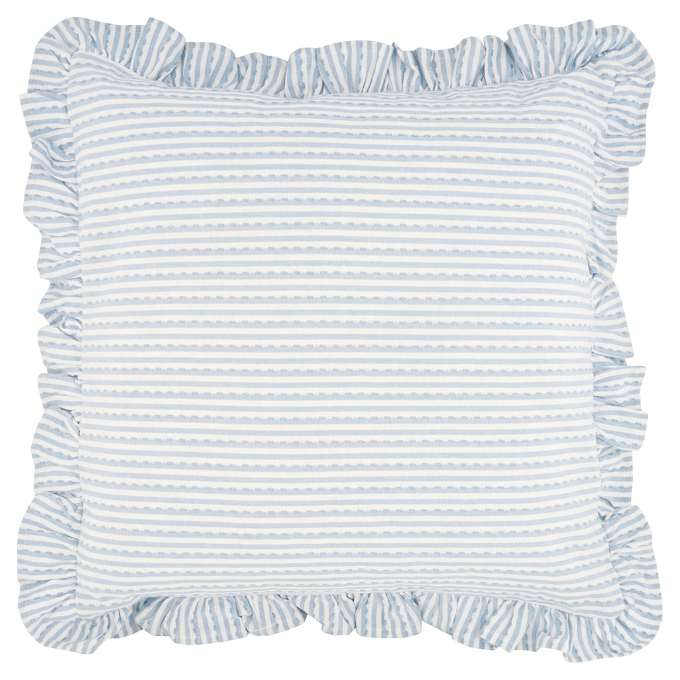 F&F Home Blue Stripe Frill Cushion