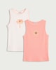 image 4 of F&F Girls 2-Pack Cotton Rich Palm and Sun Print Vests in Coral