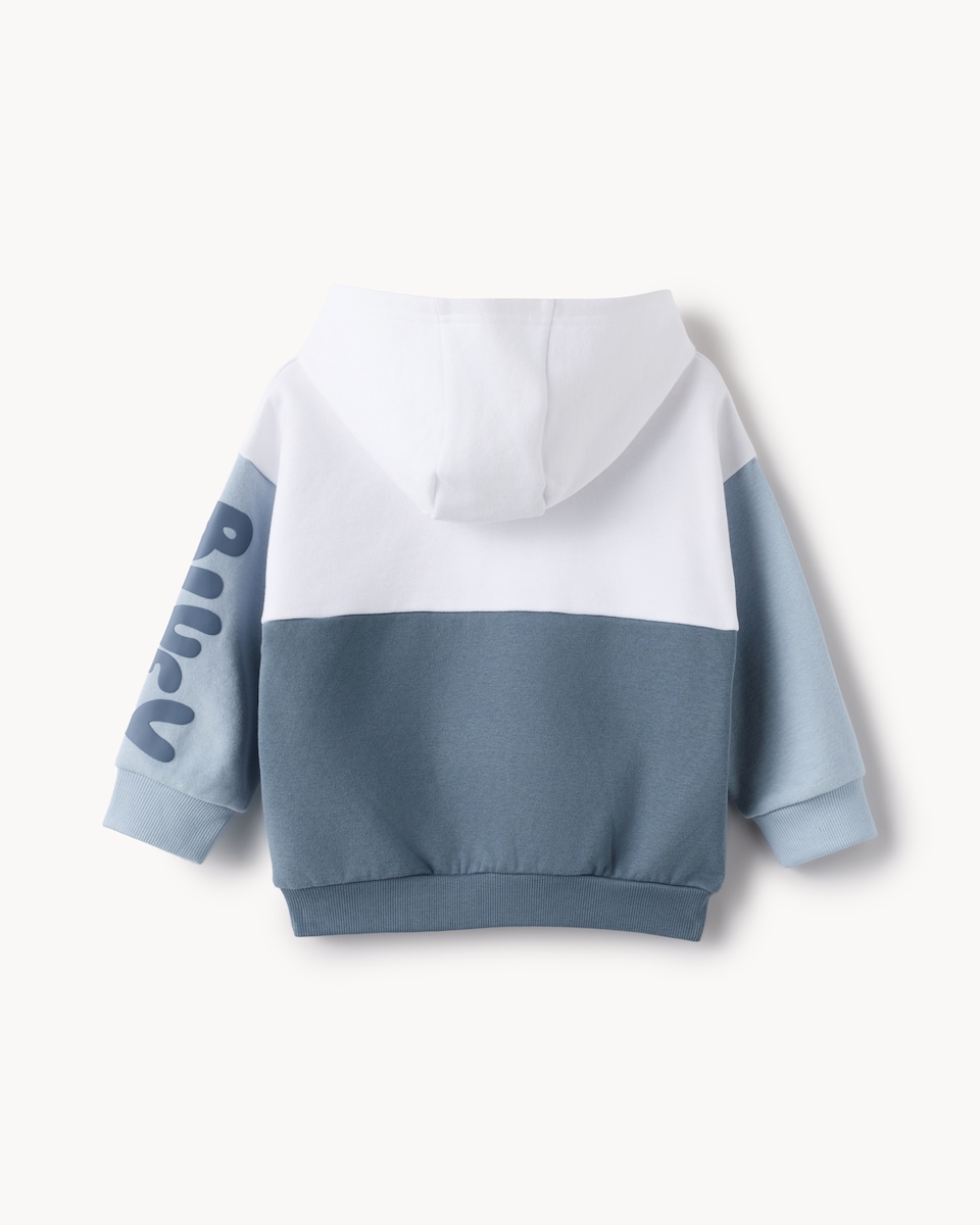 image 1 of Bluey Cotton Rich Colour Block Hoodie in Blue