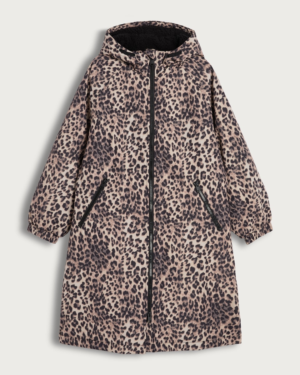 F&F Active Girls Leopard Print Hooded Waterproof Coat in Multi Brown