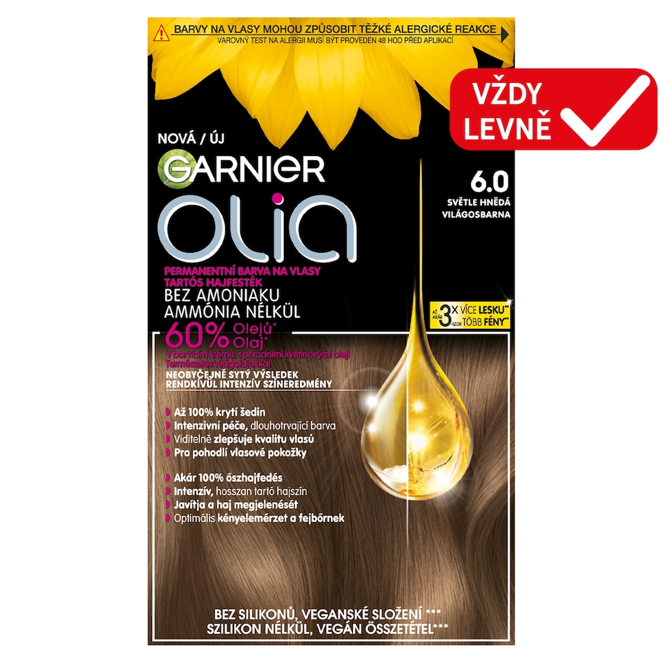 Garnier Olia permanentní barva na vlasy 6.0 světle hnědá