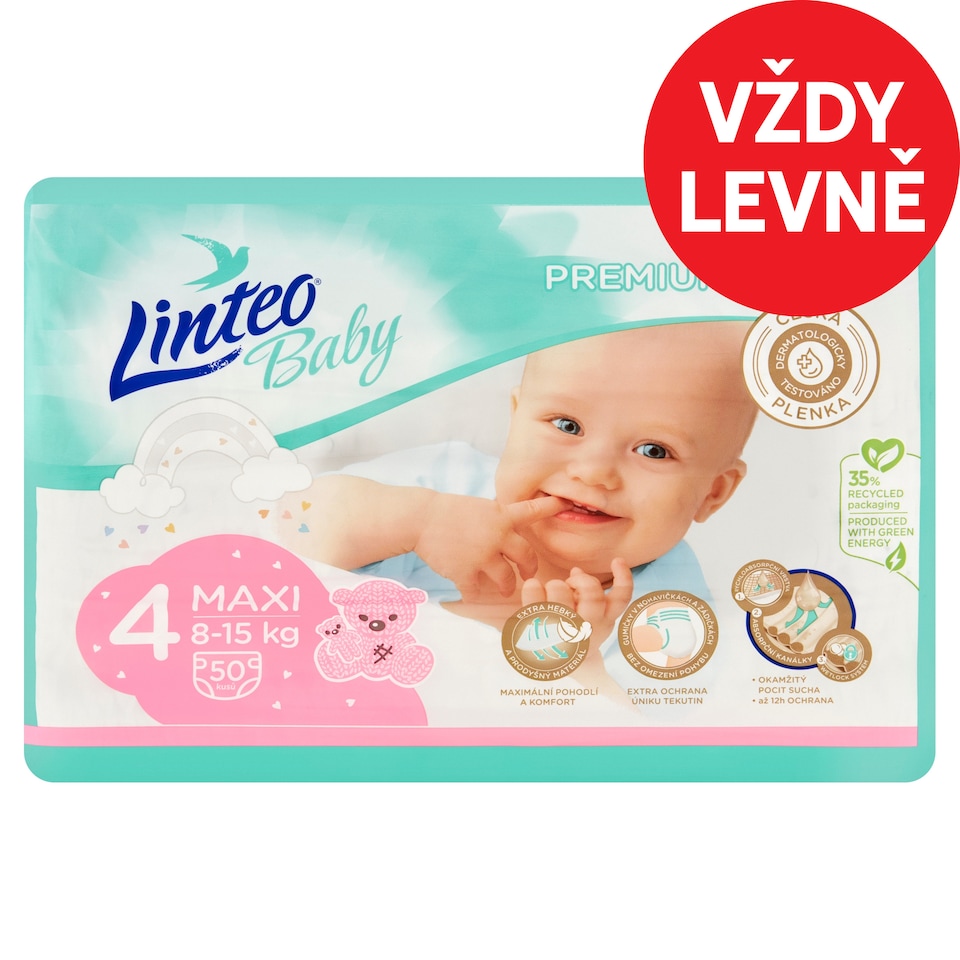 Linteo Baby Premium Diapers 4 Maxi 8-15kg 50 pcs