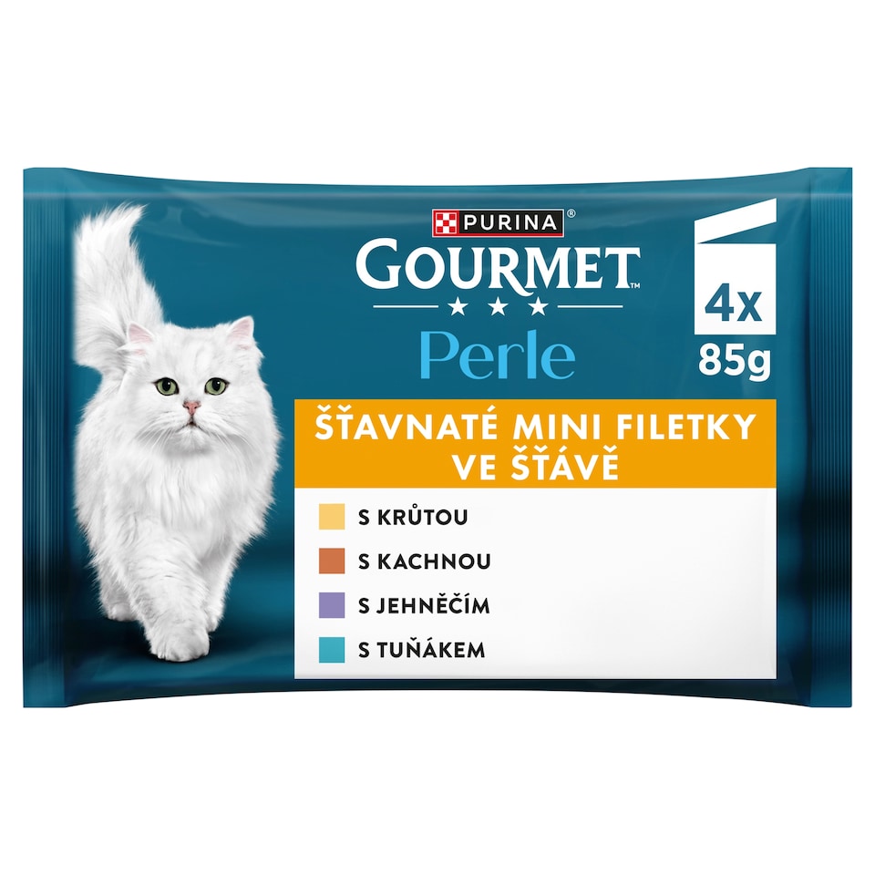 Gourmet Perle kapsičky pro kočky krůta, tuňák, kachna, jehněčí ve šťávě 4 x 85g