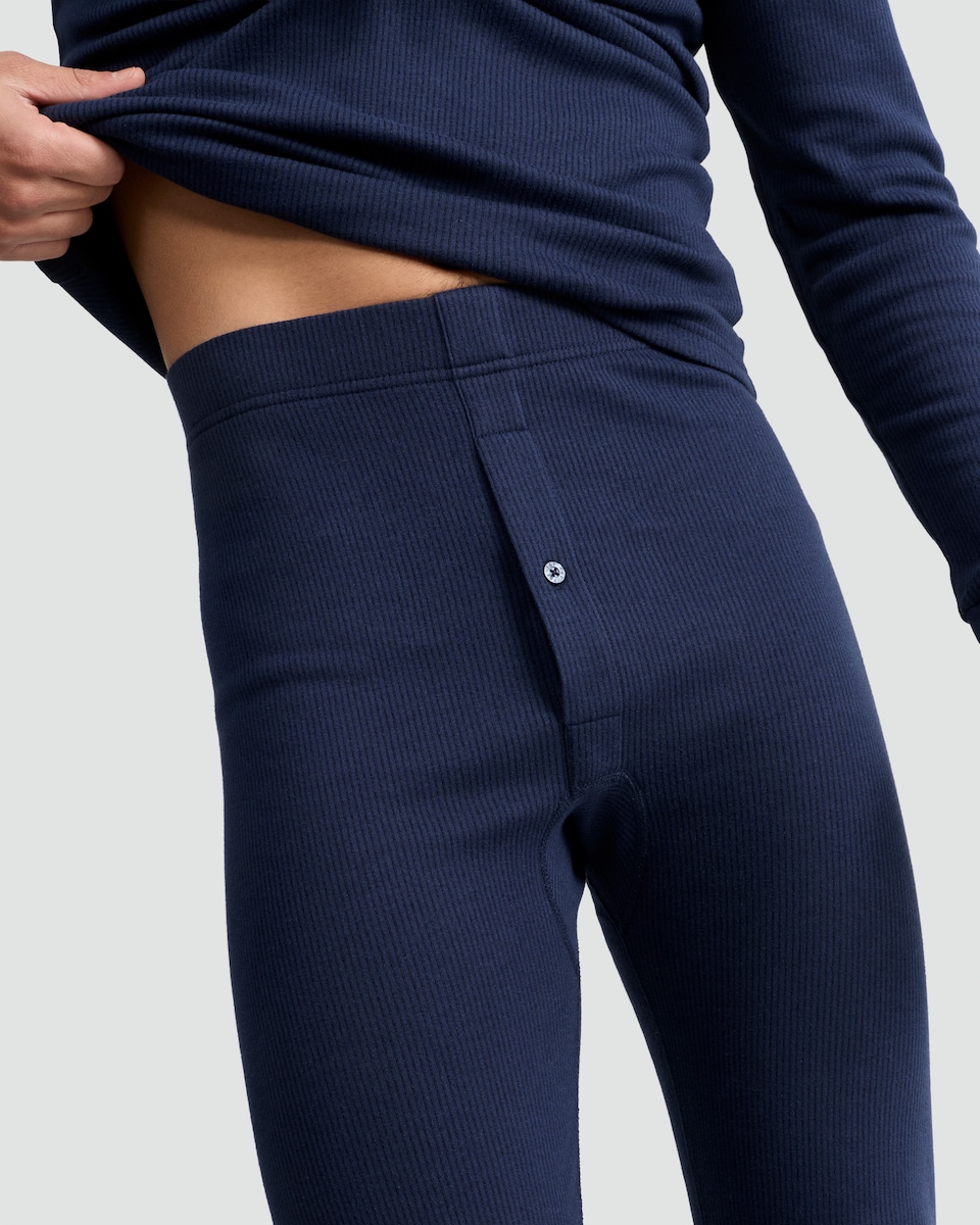 image 1 of F&F Cotton Blend Ribbed Thermal Long Johns in Navy