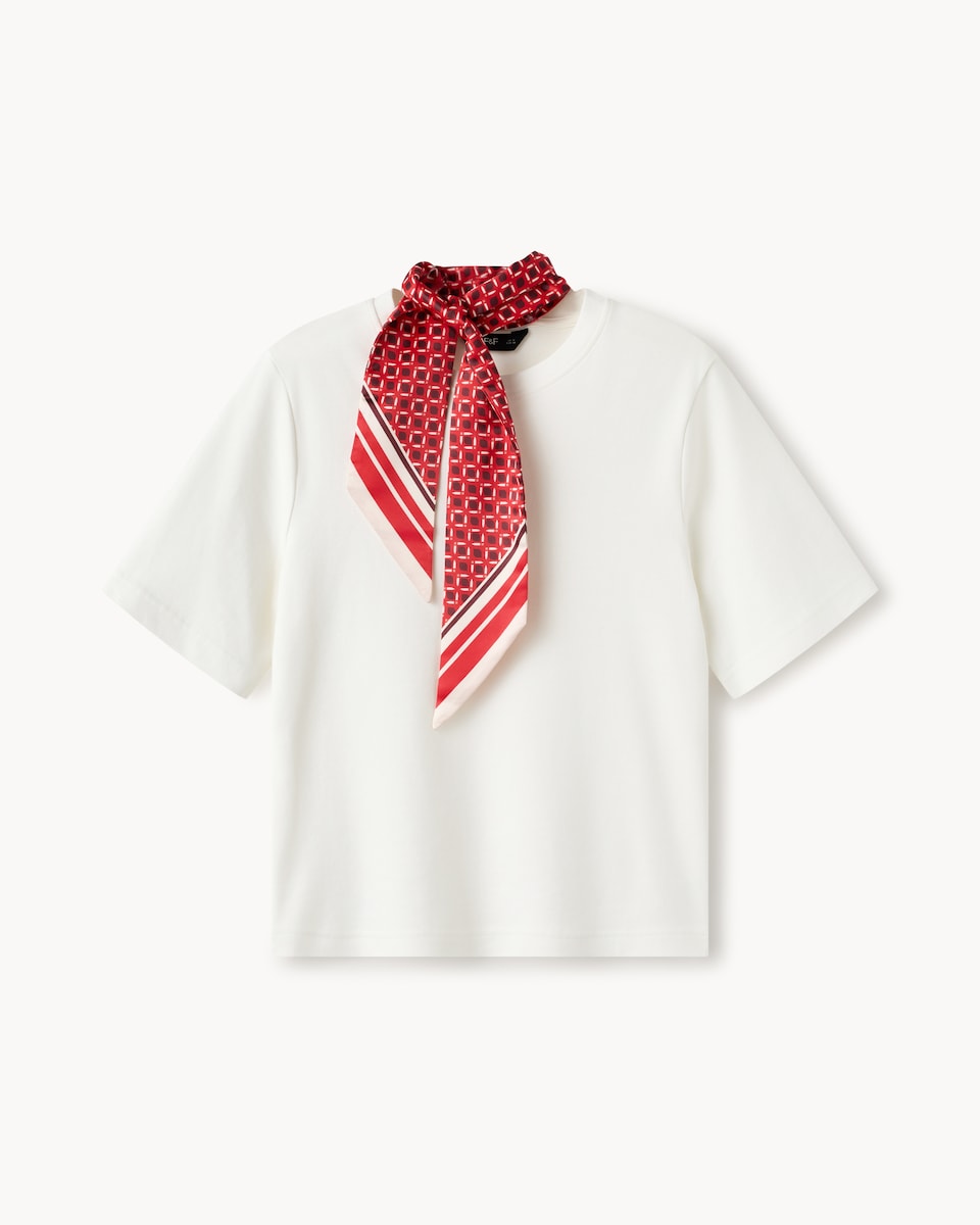 image 1 of F& Pure Cotton Scarf T-Shirt in Cream