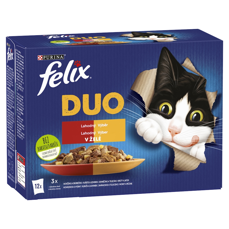 obrázok 1 z Felix Fantastic DUO kapsičky pre mačky kura a ľadvinky, hovädzie a hydina, morka a pečeň 12 × 85 g
