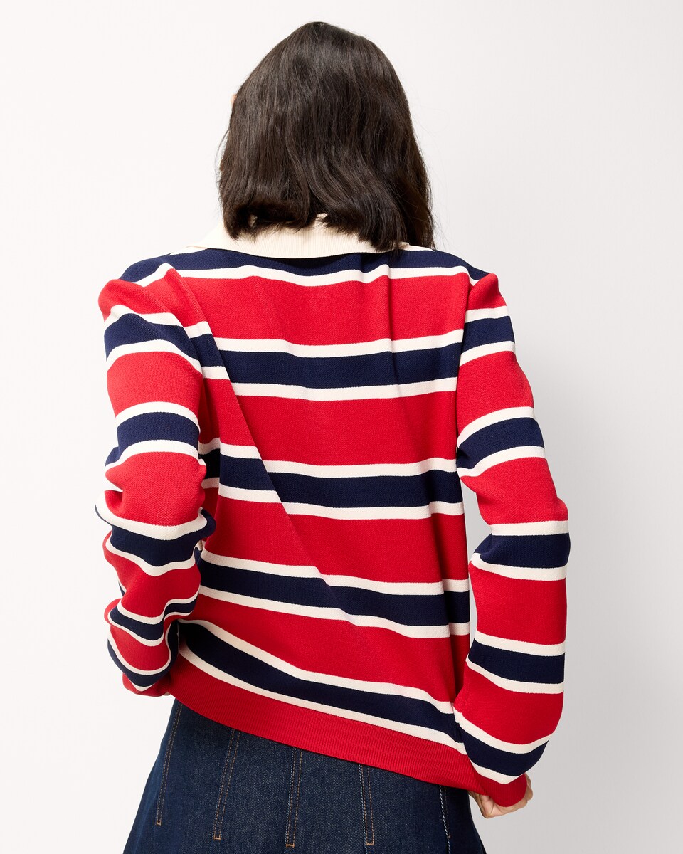 image 1 of F&F Striped Rugby Knitted Jumper in Multi Red