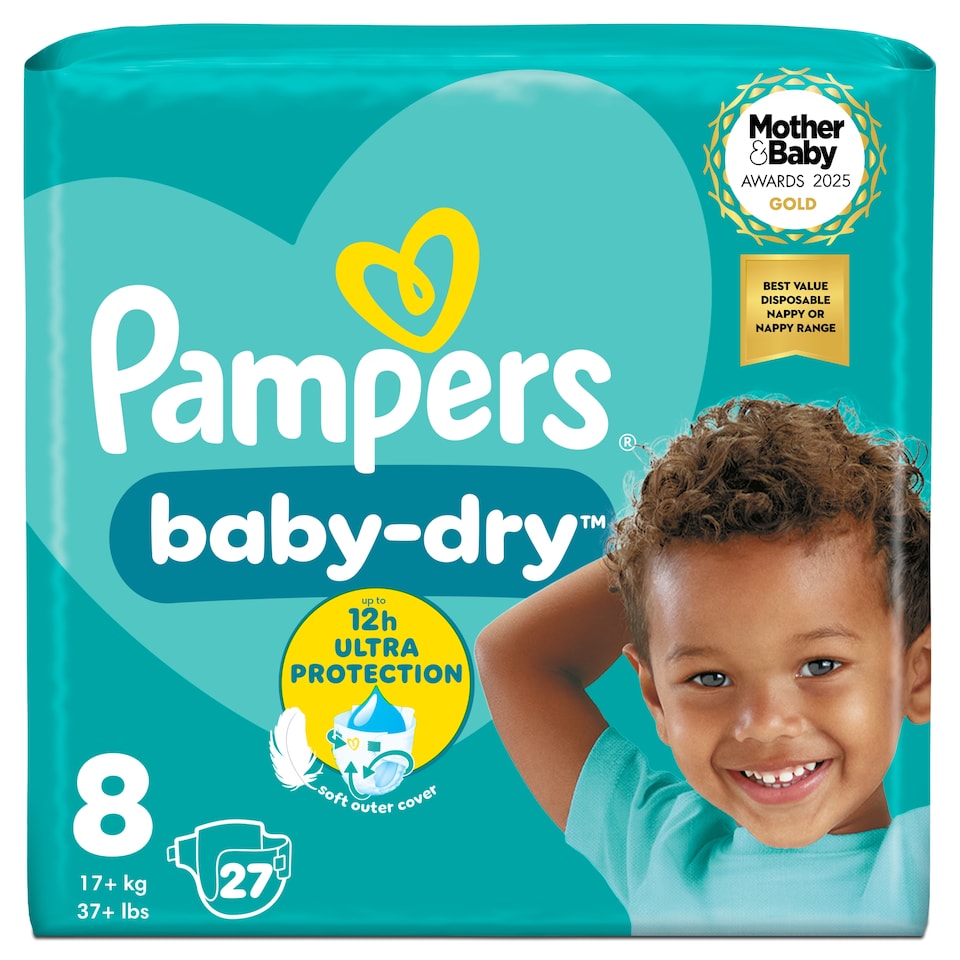 image 1 of Pampers Baby-Dry Size 8 Nappies Essential Pack 27 Pack