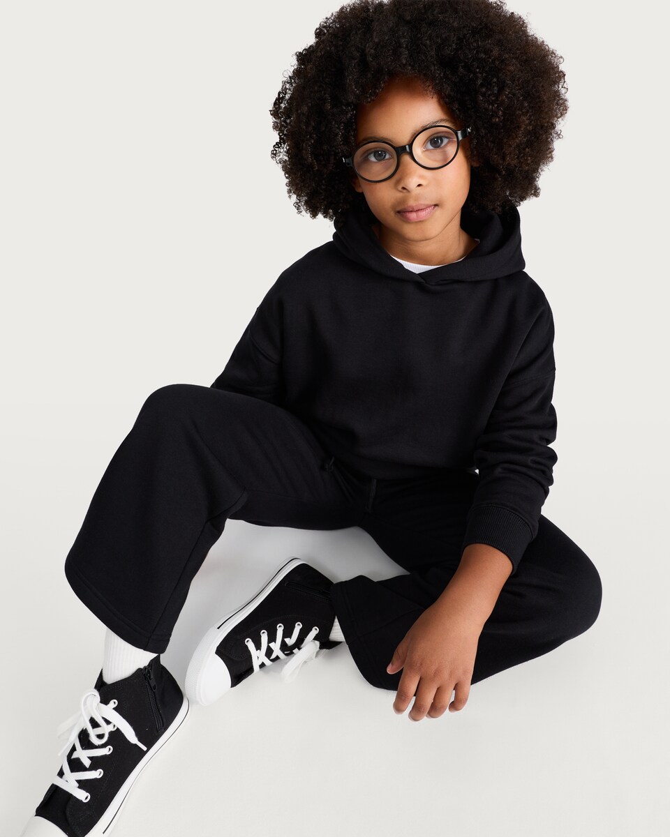 image 1 of F&F Girls Cotton Rich Hooded Sweatshirt in Black