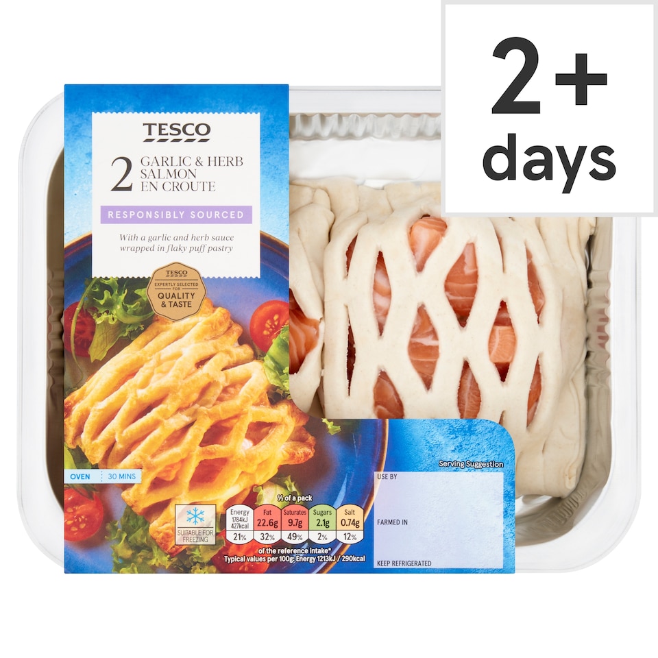 Tesco 2 Garlic & Herb Salmon En Croute 370g