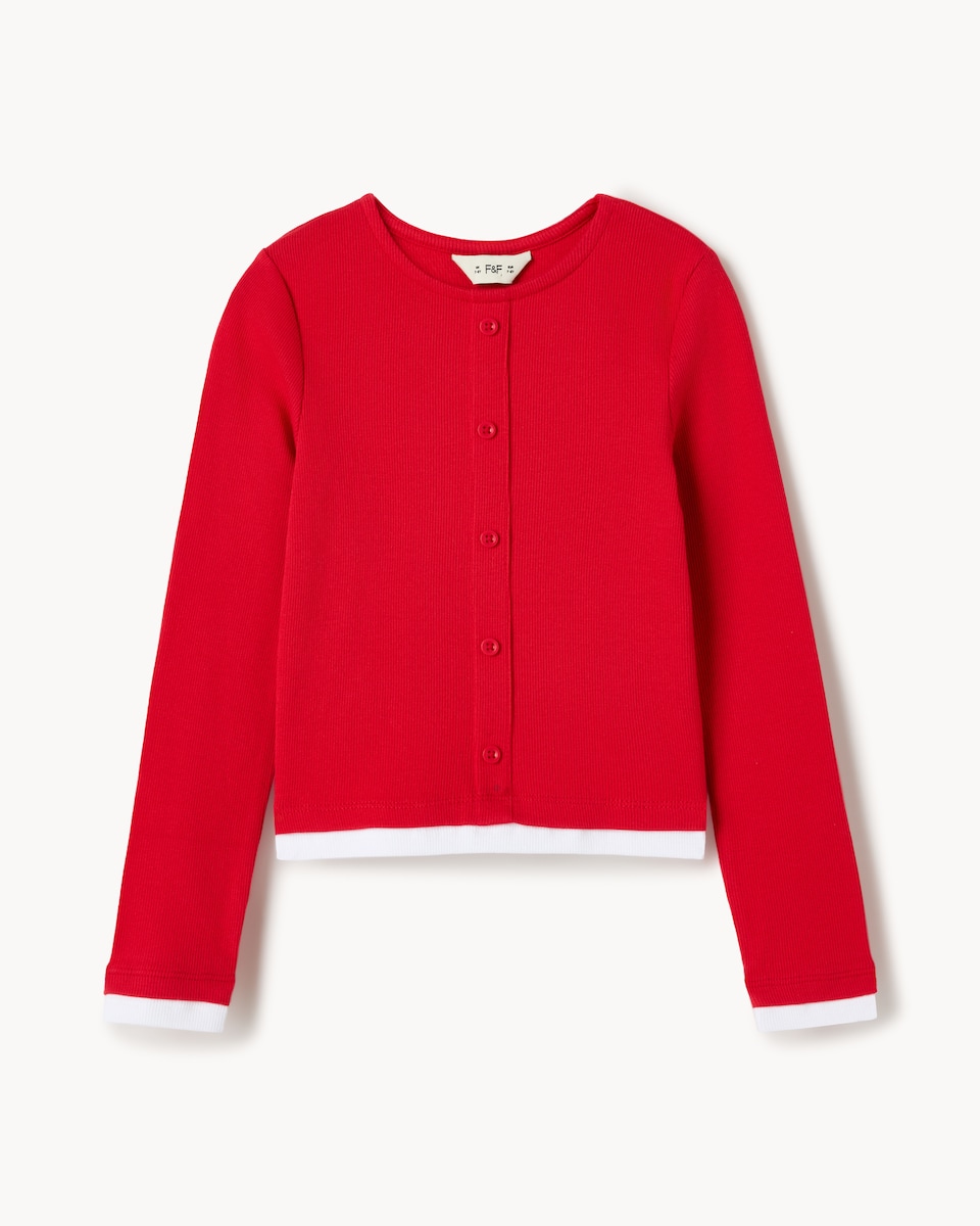 image 1 of F&F Girls Cotton Rich Double Layer Cardigan in Red