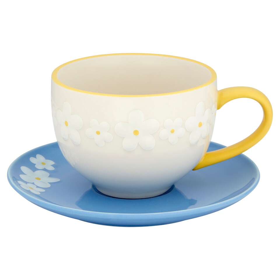 Tesco Embossed Daisy Cup & Saucer
